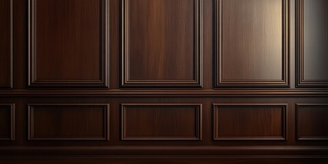 Luxury wood paneling background or texture. highly crafted classic or traditional wood paneling, with a frame pattern, often seen in courtrooms, premium hotels, and law offices. .