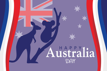 Happy Australia Day kangaroo and koala silhouettes. Perfect for Australia Day festivities and National Day celebrations. © barokzidane
