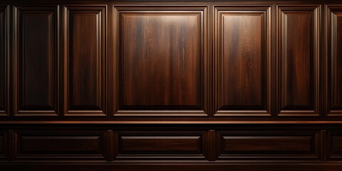 Luxury wood paneling background or texture. highly crafted classic or traditional wood paneling, with a frame pattern, often seen in courtrooms, premium hotels, and law offices. .