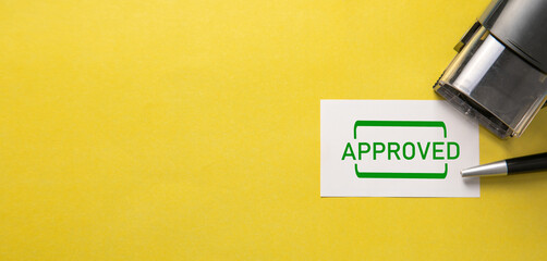 Approved stamp on business card. Business