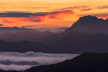 Fototapeta premium Sunrise over Aramaio Valley in Alava, Spain