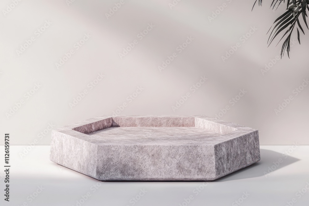 Poster A hexagonal concrete platform with a textured surface, set against a minimalist background.