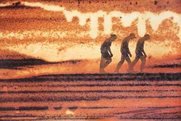 Three tired men trudging home
