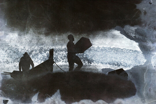 Smugglers landing goods on lonely beach