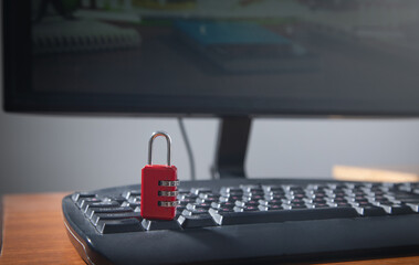 Padlock with a computer. Cybersecurity and digital data protection