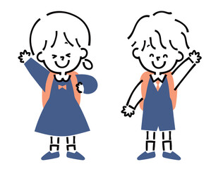 正面を向いて笑顔で手を振る新一年生
