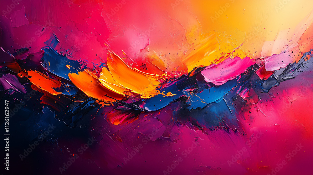 Wall mural intense brush strokes in a vibrant explosion of reds and blues creating a dynamic abstract scene