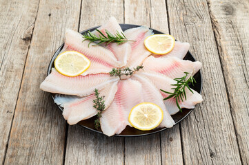 Raw tilapia fillet photography . Top view