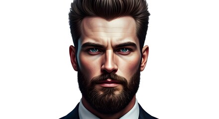 portrait of a male model isolated on a white background perfect for showcasing skincare, cologne, or shaving products.