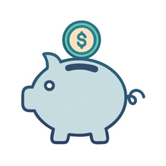 Obraz premium Blue piggy bank with coin in minimalist flat design