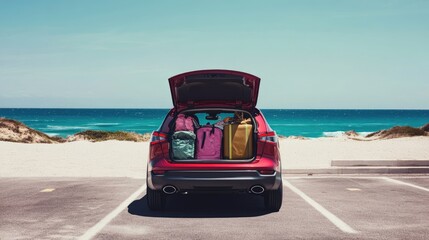 Red SUV Packed for a Beach Getaway