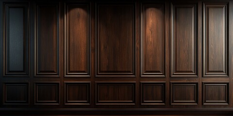 Luxury wood paneling background or texture. highly crafted classic or traditional wood paneling, with a frame pattern, often seen in courtrooms, premium hotels, and law offices. .