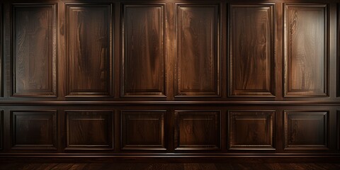 Luxury wood paneling background or texture. highly crafted classic or traditional wood paneling, with a frame pattern, often seen in courtrooms, premium hotels, and law offices. .