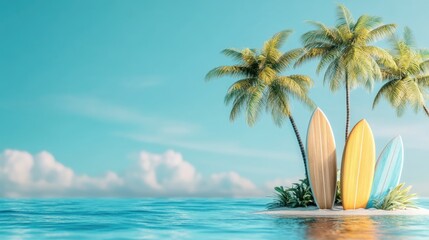 Fototapeta premium Summer Paradise with Palm Trees and Surfboards