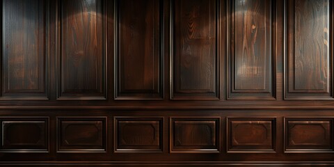 Luxury wood paneling background or texture. highly crafted classic or traditional wood paneling, with a frame pattern, often seen in courtrooms, premium hotels, and law offices. .