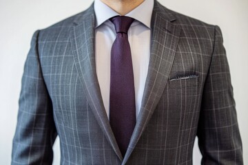 A man in a suit and tie with a purple tie