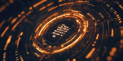 Abstract digital design featuring glowing circuits and data patterns.