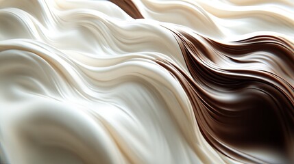 Obraz premium Swirling white and brown liquid chocolate. Ideal for food, drink, or dessert advertising.