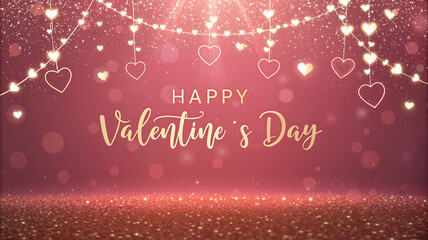 Naklejka premium Valentine’s Day card with glowing hearts and sparkles