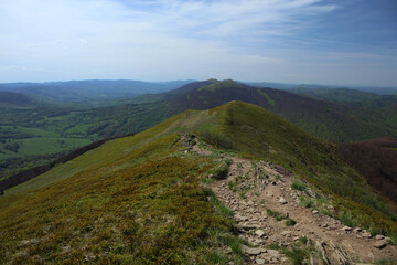 Polonina Wetlinska view from Polonina Carynska in Bieszczady mountain range, Poland