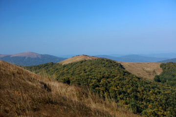 Fototapeta premium Mala Rawka view from Wielka Rawka peak in Bieszczady mountain range, Poland