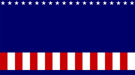 Red blue and white America USA theme banner with white stars on blank background template. American's Memorial or Independence day theme wallpaper. Usable for presentation with copy space.