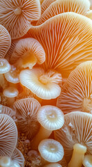 Mushrooms of various shapes and sizes, close-up, in an orange color,  Made by AI