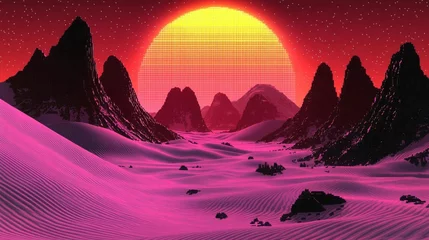Fototapete Rund Retro cyberpunk style 80s game scene pixel art 8-bit sci-fi background © nanthana