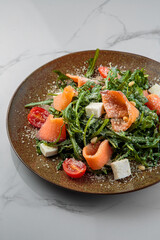 Tasty and juicy salads with sauces