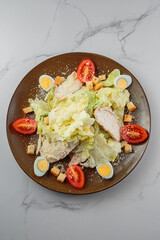 Tasty and juicy salads with sauces