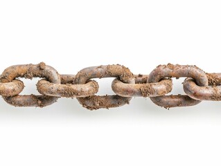 Obraz premium Tainted soil grains transform into heavy chains, bright white backdrop, illustrating consequences of environmental degradation.