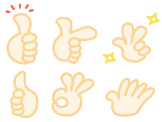 Obraz premium 手描きの色々なハンドサインのセット いいね 指差し OK