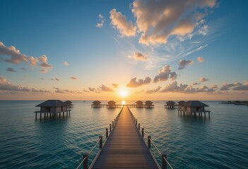 Obraz premium Landscape photos at sunrise at the Maldives beach tourist attraction, beautiful beaches are a tourist attraction for tourists.