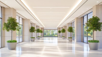 Obraz premium Elegant and Spacious Corporate Lobby with Lush Greenery