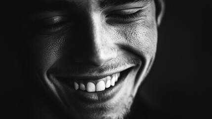 Smile captured in minimalistic black and white portrait highlighting joy and expressiveness