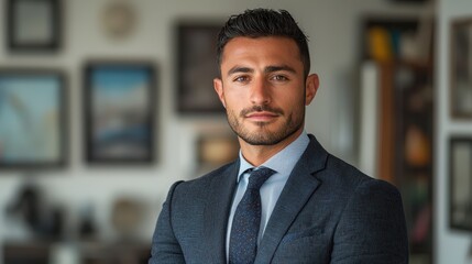 Fototapeta premium Professional studio portrait of a confident man in formal attire with a modern background