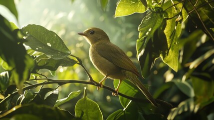 Obraz premium Liberian Greenbul Perched in Lush Greenery