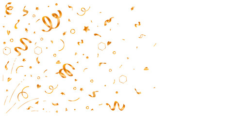 Obraz premium Background with Gold Confetti in Cartoon Style Perfect for Celebrations and Holidays. Party confetti decorations. Anniversary frame isolated on white background