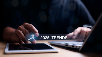 Businessman searches for bars with 2025 trends for business and fashion in the New Year concept.