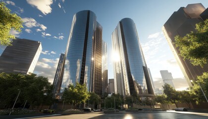 Fototapeta premium Majestic Skyscrapers Reaching for the Sky - An Urban Landscape