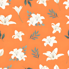 Obraz premium Seamless white floral pattern with orange background