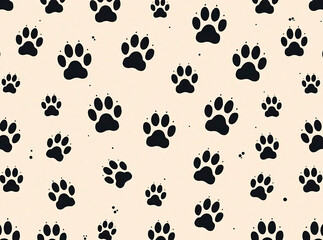 Fototapeta premium Trace black doodle paw prints seamless pattern background. seamless pattern design of puppy paw prints