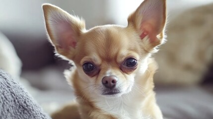 A close-up of a cute Chihuahua with large ears, showcasing its expressive face.