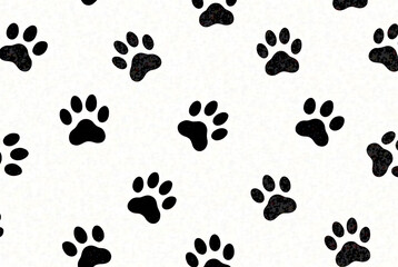 Trace black doodle paw prints seamless pattern background. seamless pattern design of puppy paw prints