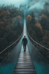 Fototapeta premium Conceptual image of a person walking across a long