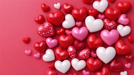 Red and white heart filled with many other hearts. The heart is surrounded by a red background