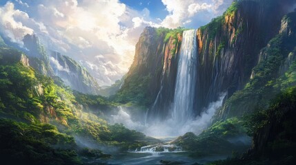 Majestic Waterfall in Lush Tropical Paradise