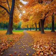Beautiful autumn landscape with. Colorful foliage in the park. Falling leaves natural background, Colorful tree background