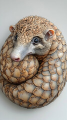 Obraz premium Close-up of a pangolin curled into a ball, showcasing its unique scales and features.