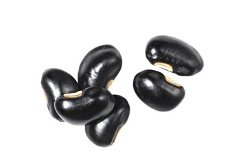 Black beans close up, isolated on white background, top view.	
